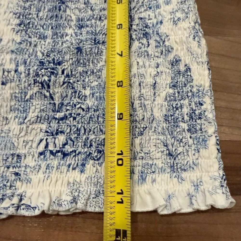 H&M White Smocked Blue Graphic Lettuce Tube Top Small - Picture 8 of 8